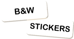 black and white stickers logo