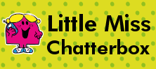 Mr Men and Little Miss name tag Little Miss Chatterbox design