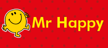 Mr Men and Little Miss name tag Mr Happy design