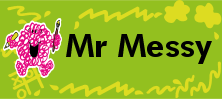 Mr Men and Little Miss name tag Mr Messy design