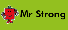 Mr Men and Little Miss name tag Mr Strong design