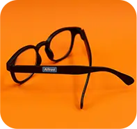 Black glasses with ministicker on handle