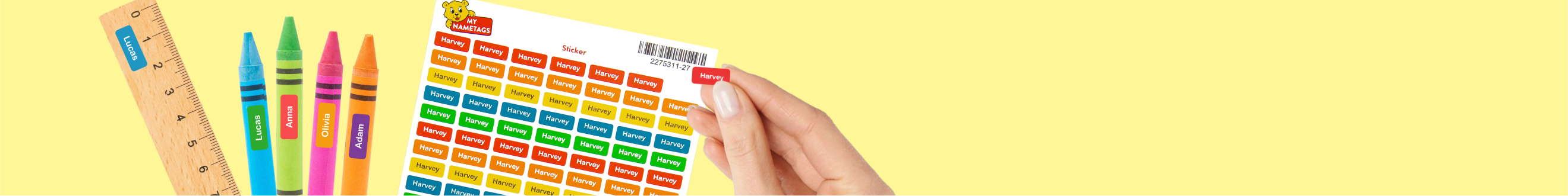 Personalised mini name labels banner