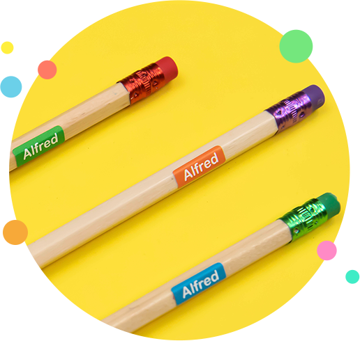 Pencils with name labels on them